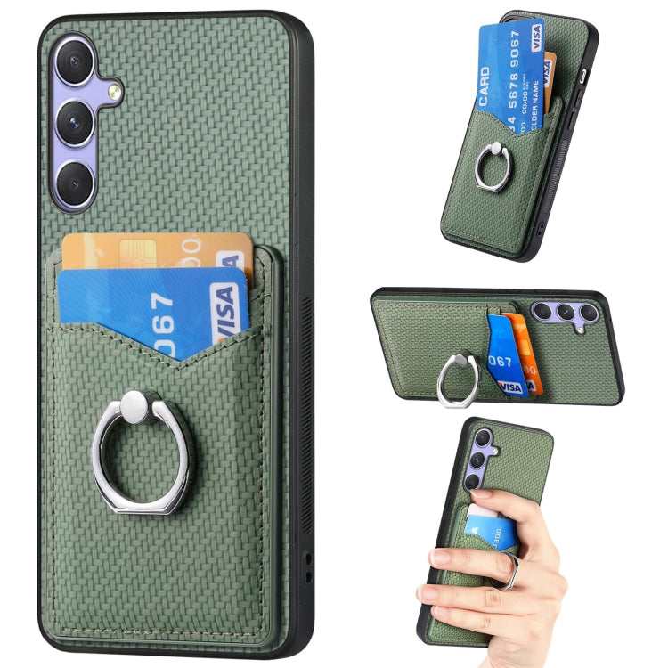 Carbon Fiber Card Wallet Ring Phone Case, For Samsung Galaxy A36, For Samsung Galaxy S25 5G, For Samsung Galaxy S25+ 5G, For Samsung Galaxy S25 Ultra 5G