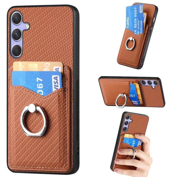 Carbon Fiber Card Wallet Ring Phone Case, For Samsung Galaxy A36, For Samsung Galaxy S25 5G, For Samsung Galaxy S25+ 5G, For Samsung Galaxy S25 Ultra 5G