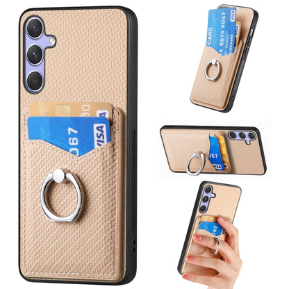 Carbon Fiber Card Wallet Ring Phone Case, For Samsung Galaxy A36, For Samsung Galaxy S25 5G, For Samsung Galaxy S25+ 5G, For Samsung Galaxy S25 Ultra 5G