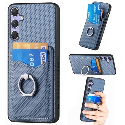 Carbon Fiber Card Wallet Ring Phone Case, For Samsung Galaxy A36, For Samsung Galaxy S25 5G, For Samsung Galaxy S25+ 5G, For Samsung Galaxy S25 Ultra 5G