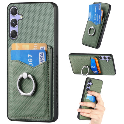 Carbon Fiber Card Wallet Ring Phone Case, For Samsung Galaxy A36, For Samsung Galaxy S25 5G, For Samsung Galaxy S25+ 5G, For Samsung Galaxy S25 Ultra 5G