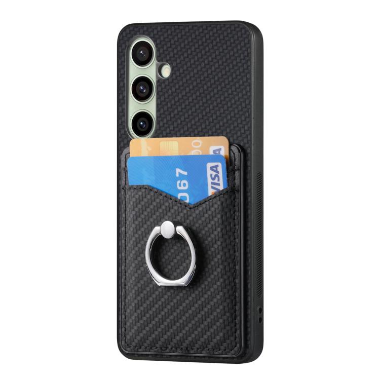 Carbon Fiber Card Wallet Ring Phone Case, For Samsung Galaxy A36, For Samsung Galaxy S25 5G, For Samsung Galaxy S25+ 5G, For Samsung Galaxy S25 Ultra 5G