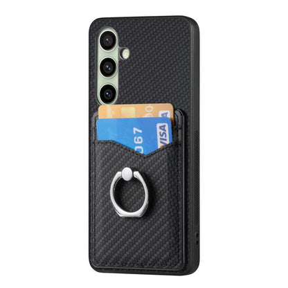 Carbon Fiber Card Wallet Ring Phone Case, For Samsung Galaxy A36, For Samsung Galaxy S25 5G, For Samsung Galaxy S25+ 5G, For Samsung Galaxy S25 Ultra 5G