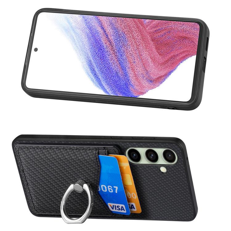 Carbon Fiber Card Wallet Ring Phone Case, For Samsung Galaxy A36, For Samsung Galaxy S25 5G, For Samsung Galaxy S25+ 5G, For Samsung Galaxy S25 Ultra 5G