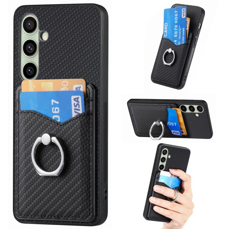 Carbon Fiber Card Wallet Ring Phone Case, For Samsung Galaxy A36, For Samsung Galaxy S25 5G, For Samsung Galaxy S25+ 5G, For Samsung Galaxy S25 Ultra 5G
