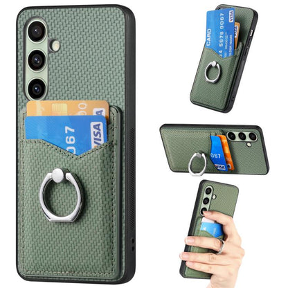 Carbon Fiber Card Wallet Ring Phone Case, For Samsung Galaxy A36, For Samsung Galaxy S25 5G, For Samsung Galaxy S25+ 5G, For Samsung Galaxy S25 Ultra 5G