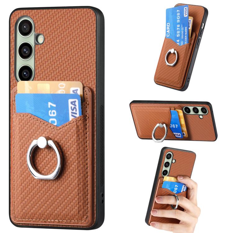Carbon Fiber Card Wallet Ring Phone Case, For Samsung Galaxy A36, For Samsung Galaxy S25 5G, For Samsung Galaxy S25+ 5G, For Samsung Galaxy S25 Ultra 5G