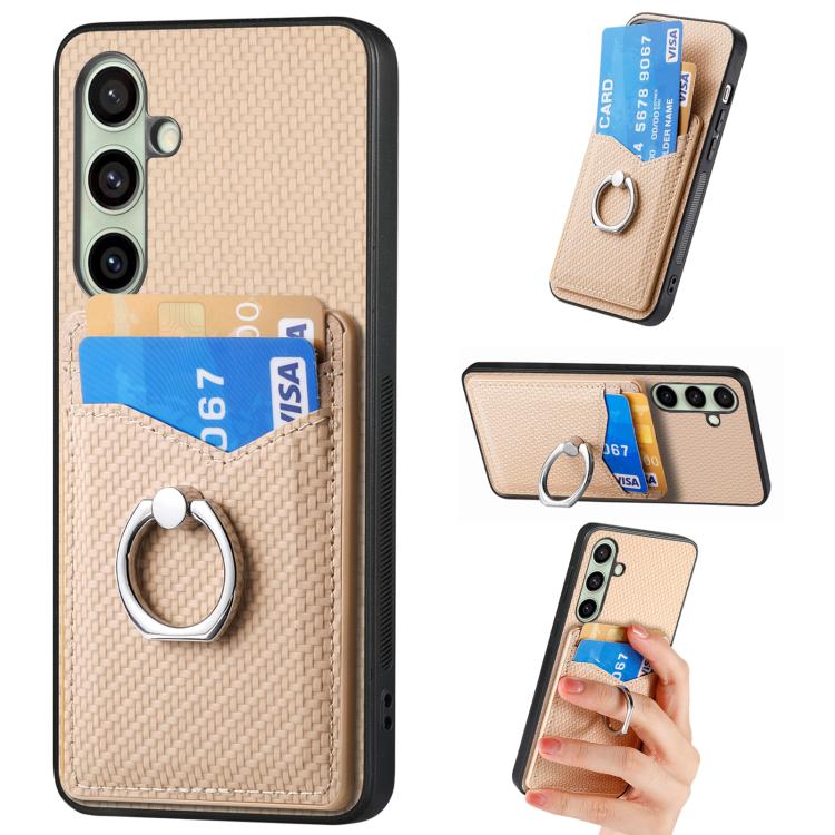 Carbon Fiber Card Wallet Ring Phone Case, For Samsung Galaxy A57 5G, For Samsung Galaxy A37 5G, For Samsung Galaxy S25 Edge 5G, For Samsung Galaxy A56 5G