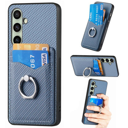Carbon Fiber Card Wallet Ring Phone Case, For Samsung Galaxy A57 5G, For Samsung Galaxy A37 5G, For Samsung Galaxy S25 Edge 5G, For Samsung Galaxy A56 5G