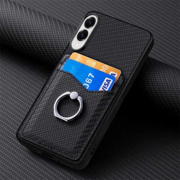 Carbon Fiber Card Wallet Ring Phone Case, For Samsung Galaxy S25 Edge 5G, For Samsung Galaxy A56 5G, For Samsung Galaxy A36, For Samsung Galaxy S25 5G