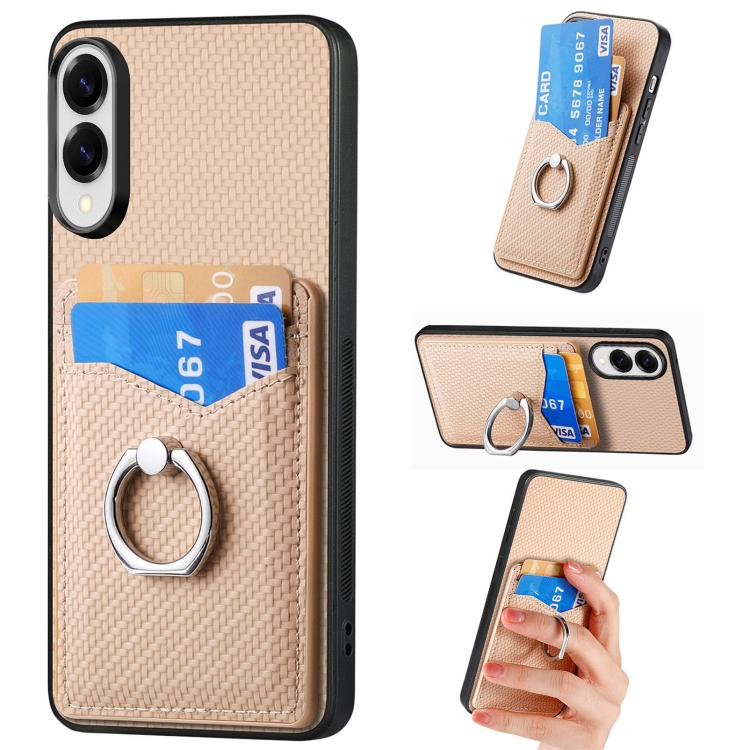 Carbon Fiber Card Wallet Ring Phone Case, For Samsung Galaxy A57 5G, For Samsung Galaxy A37 5G, For Samsung Galaxy S25 Edge 5G, For Samsung Galaxy A56 5G