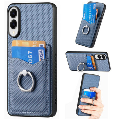 Carbon Fiber Card Wallet Ring Phone Case, For Samsung Galaxy S25 Edge 5G, For Samsung Galaxy A56 5G, For Samsung Galaxy A36, For Samsung Galaxy S25 5G