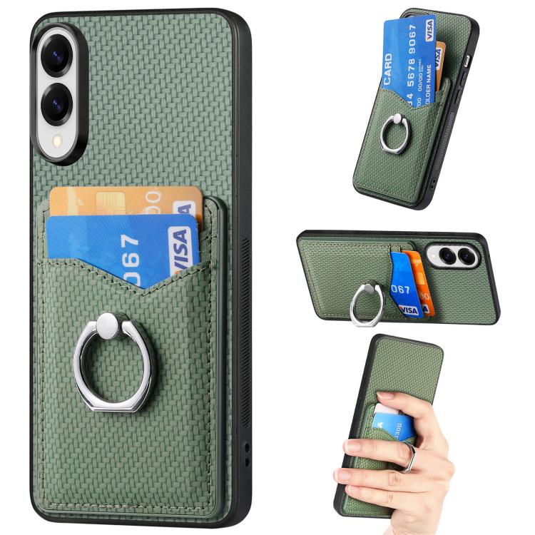 Carbon Fiber Card Wallet Ring Phone Case, For Samsung Galaxy A57 5G, For Samsung Galaxy A37 5G, For Samsung Galaxy S25 Edge 5G, For Samsung Galaxy A56 5G