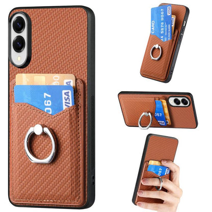 Carbon Fiber Card Wallet Ring Phone Case, For Samsung Galaxy S25 Edge 5G, For Samsung Galaxy A56 5G, For Samsung Galaxy A36, For Samsung Galaxy S25 5G