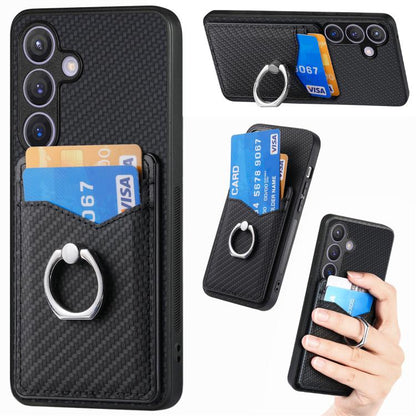 Carbon Fiber Card Wallet Ring Phone Case, For Samsung Galaxy A57 5G, For Samsung Galaxy A37 5G, For Samsung Galaxy S25 Edge 5G, For Samsung Galaxy A56 5G