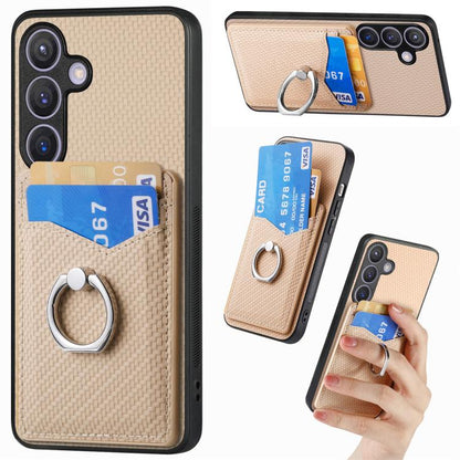 Carbon Fiber Card Wallet Ring Phone Case, For Samsung Galaxy A57 5G, For Samsung Galaxy A37 5G, For Samsung Galaxy S25 Edge 5G, For Samsung Galaxy A56 5G
