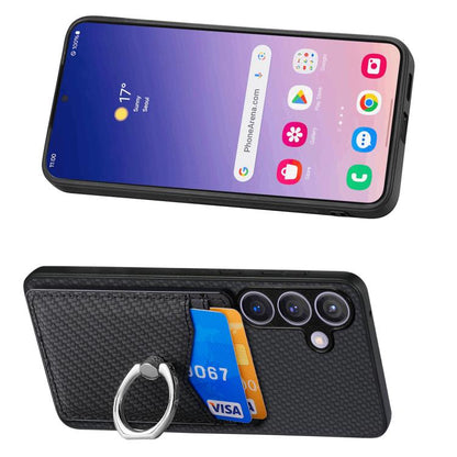 Carbon Fiber Card Wallet Ring Phone Case, For Samsung Galaxy A57 5G, For Samsung Galaxy A37 5G, For Samsung Galaxy S25 Edge 5G, For Samsung Galaxy A56 5G