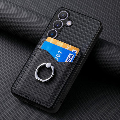 Carbon Fiber Card Wallet Ring Phone Case, For Samsung Galaxy A57 5G, For Samsung Galaxy A37 5G, For Samsung Galaxy S25 Edge 5G, For Samsung Galaxy A56 5G