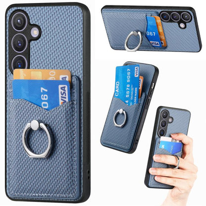 Carbon Fiber Card Wallet Ring Phone Case, For Samsung Galaxy A57 5G, For Samsung Galaxy A37 5G, For Samsung Galaxy S25 Edge 5G, For Samsung Galaxy A56 5G