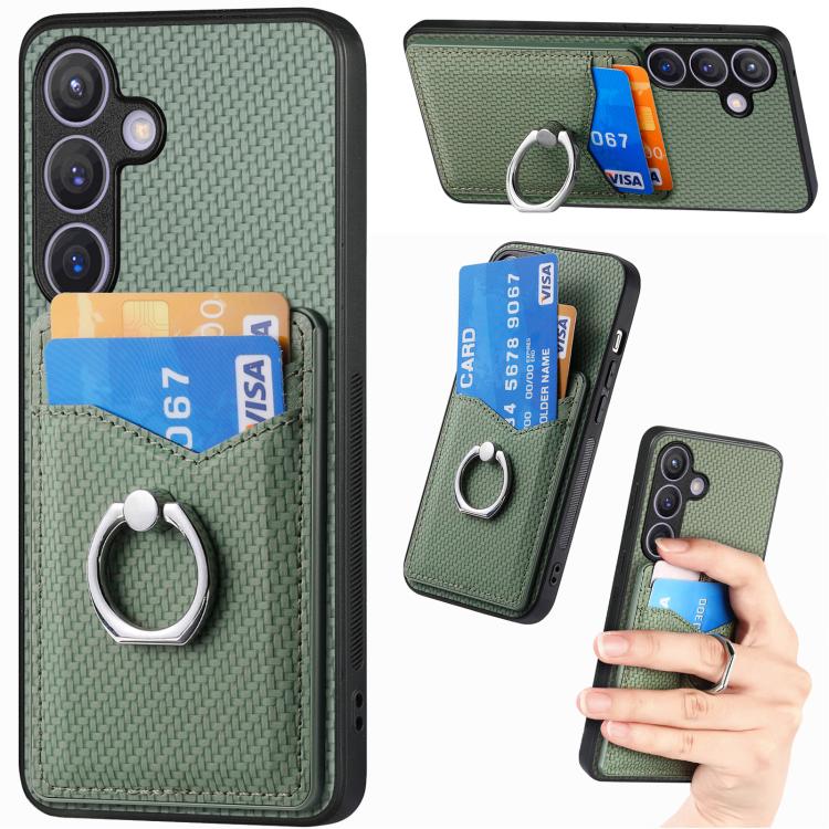 Carbon Fiber Card Wallet Ring Phone Case, For Samsung Galaxy A57 5G, For Samsung Galaxy A37 5G, For Samsung Galaxy S25 Edge 5G, For Samsung Galaxy A56 5G