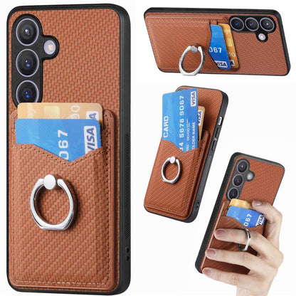 Carbon Fiber Card Wallet Ring Phone Case, For Samsung Galaxy A57 5G, For Samsung Galaxy A37 5G, For Samsung Galaxy S25 Edge 5G, For Samsung Galaxy A56 5G