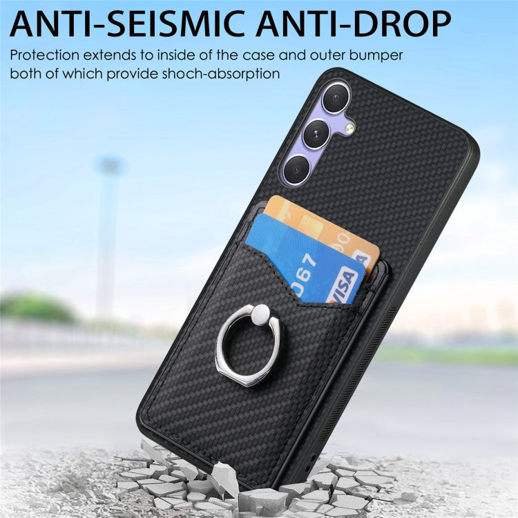 Carbon Fiber Card Wallet Ring Phone Case, For Samsung Galaxy A57 5G, For Samsung Galaxy A37 5G, For Samsung Galaxy S25 Edge 5G, For Samsung Galaxy A56 5G