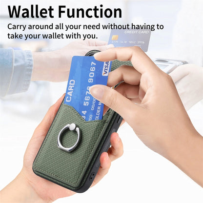 Carbon Fiber Card Wallet Ring Phone Case, For Samsung Galaxy A36, For Samsung Galaxy S25 5G, For Samsung Galaxy S25+ 5G, For Samsung Galaxy S25 Ultra 5G