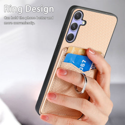 Carbon Fiber Card Wallet Ring Phone Case, For Samsung Galaxy A36, For Samsung Galaxy S25 5G, For Samsung Galaxy S25+ 5G, For Samsung Galaxy S25 Ultra 5G