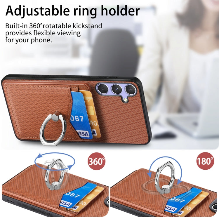Carbon Fiber Card Wallet Ring Phone Case, For Samsung Galaxy A36, For Samsung Galaxy S25 5G, For Samsung Galaxy S25+ 5G, For Samsung Galaxy S25 Ultra 5G
