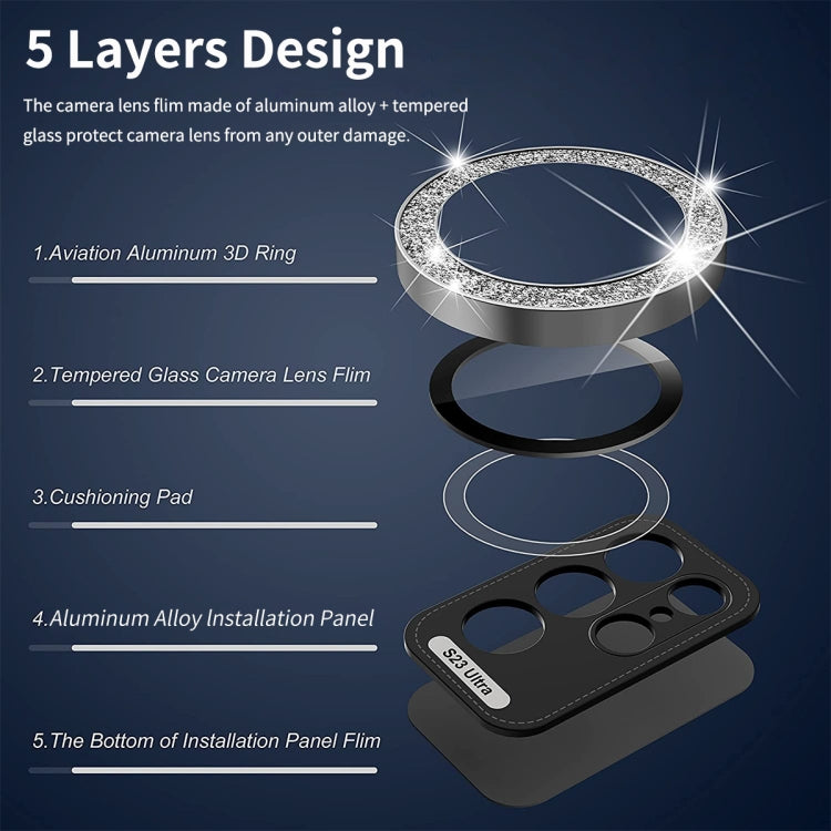 ENKAY Hat-Prince 9H Rear Camera Lens Glitter Aluminium Alloy Tempered Glass Film, For Samsung Galaxy S25 5G, For Samsung Galaxy S25+ 5G, For Samsung Galaxy S25 Ultra 5G
