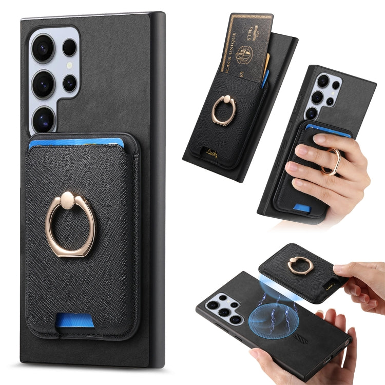 Retro Cross Leather Ring Vertical Insert Card Bag MagSafe Phone Case, For Samsung Galaxy S25 5G, For Samsung Galaxy S25+ 5G, For Samsung Galaxy S25 Ultra 5G