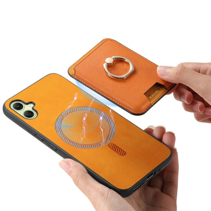 Retro Cross Leather Ring Vertical Insert Card Bag MagSafe Phone Case, For Samsung Galaxy A06, For Samsung Galaxy S24 FE 5G, For Samsung Galaxy A55 5G