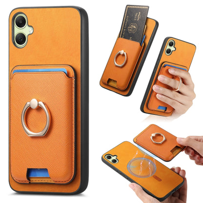 Retro Cross Leather Ring Vertical Insert Card Bag MagSafe Phone Case, For Samsung Galaxy A06, For Samsung Galaxy S24 FE 5G, For Samsung Galaxy A55 5G