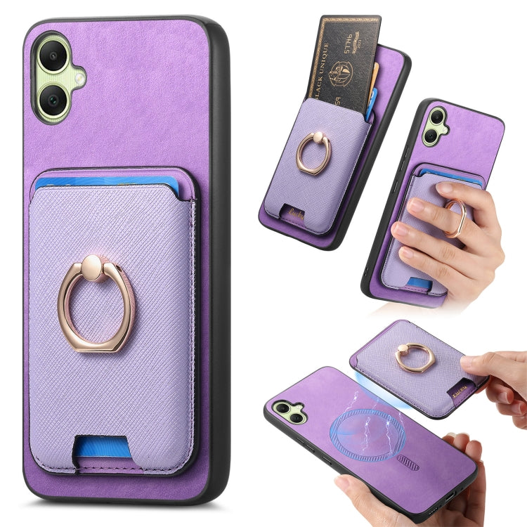 Retro Cross Leather Ring Vertical Insert Card Bag MagSafe Phone Case, For Samsung Galaxy A06, For Samsung Galaxy S24 FE 5G, For Samsung Galaxy A55 5G