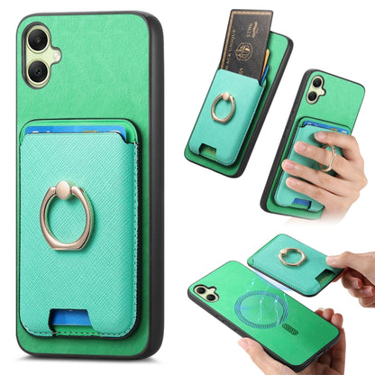 Retro Cross Leather Ring Vertical Insert Card Bag MagSafe Phone Case, For Samsung Galaxy A06, For Samsung Galaxy S24 FE 5G, For Samsung Galaxy A55 5G