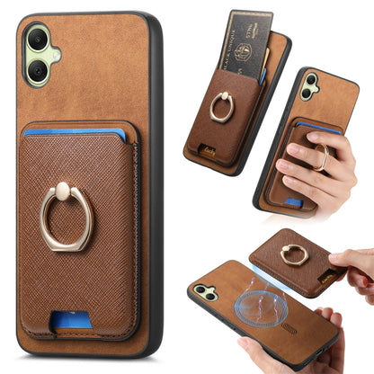 Retro Cross Leather Ring Vertical Insert Card Bag MagSafe Phone Case, For Samsung Galaxy A06, For Samsung Galaxy S24 FE 5G, For Samsung Galaxy A55 5G