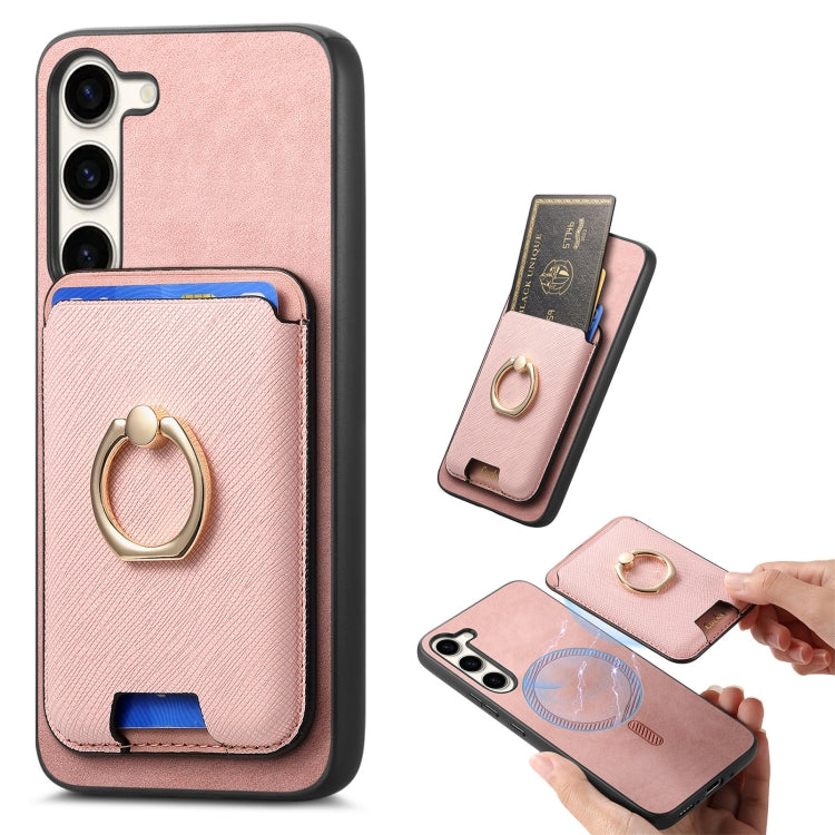 Retro Cross Leather Ring Vertical Insert Card Bag MagSafe Phone Case, For Samsung Galaxy A06, For Samsung Galaxy S24 FE 5G, For Samsung Galaxy A55 5G