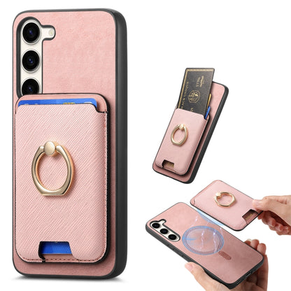 Retro Cross Leather Ring Vertical Insert Card Bag MagSafe Phone Case, For Samsung Galaxy A06, For Samsung Galaxy S24 FE 5G, For Samsung Galaxy A55 5G