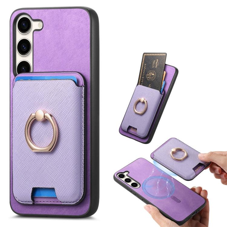 Retro Cross Leather Ring Vertical Insert Card Bag MagSafe Phone Case, For Samsung Galaxy A06, For Samsung Galaxy S24 FE 5G, For Samsung Galaxy A55 5G