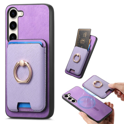 Retro Cross Leather Ring Vertical Insert Card Bag MagSafe Phone Case, For Samsung Galaxy A06, For Samsung Galaxy S24 FE 5G, For Samsung Galaxy A55 5G