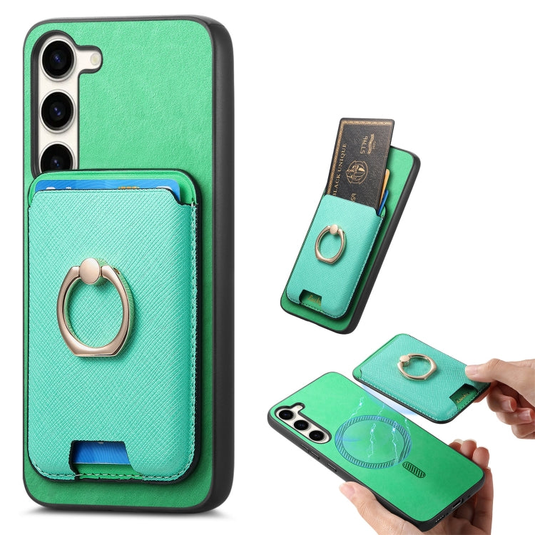 Retro Cross Leather Ring Vertical Insert Card Bag MagSafe Phone Case, For Samsung Galaxy A06, For Samsung Galaxy S24 FE 5G, For Samsung Galaxy A55 5G