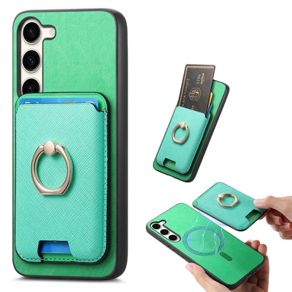 Retro Cross Leather Ring Vertical Insert Card Bag MagSafe Phone Case, For Samsung Galaxy A06, For Samsung Galaxy S24 FE 5G, For Samsung Galaxy A55 5G
