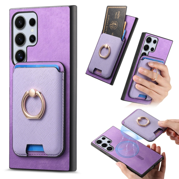 Retro Cross Leather Ring Vertical Insert Card Bag MagSafe Phone Case, For Samsung Galaxy A35 5G, For Samsung Galaxy S24 Ultra 5G, For Samsung Galaxy S24+ 5G