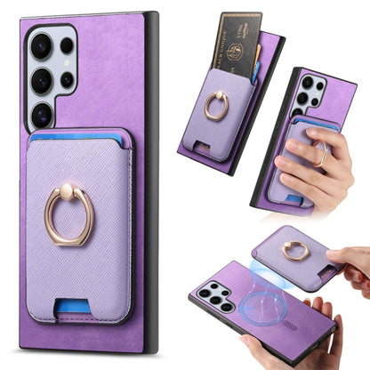 Retro Cross Leather Ring Vertical Insert Card Bag MagSafe Phone Case, For Samsung Galaxy A35 5G, For Samsung Galaxy S24 Ultra 5G, For Samsung Galaxy S24+ 5G