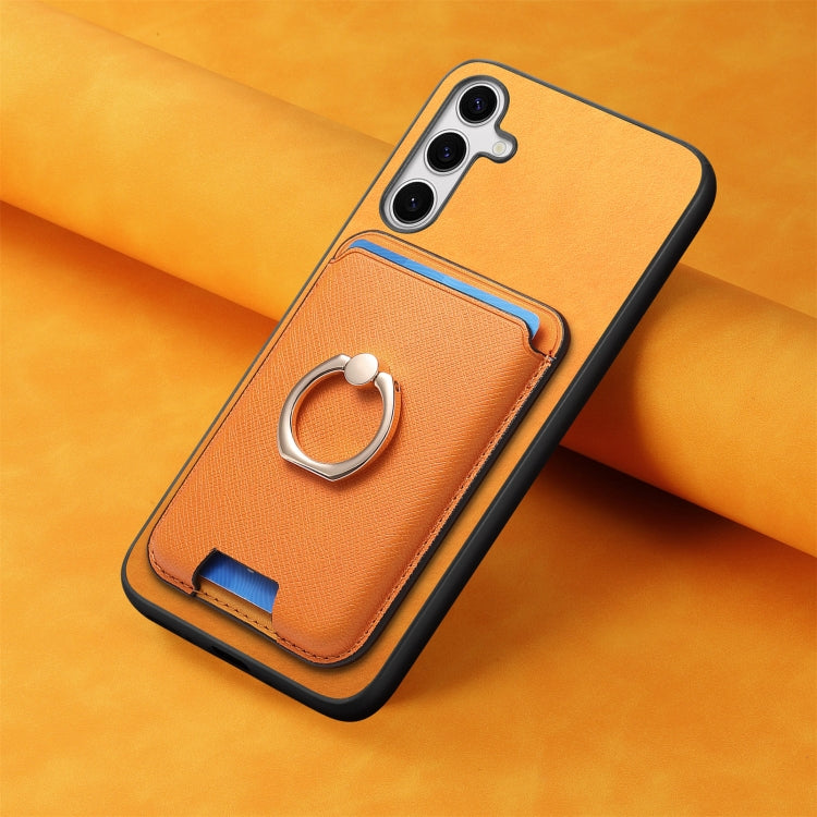 Retro Cross Leather Ring Vertical Insert Card Bag MagSafe Phone Case, For Samsung Galaxy S24 5G, For Samsung Galaxy A15, For Samsung Galaxy A05