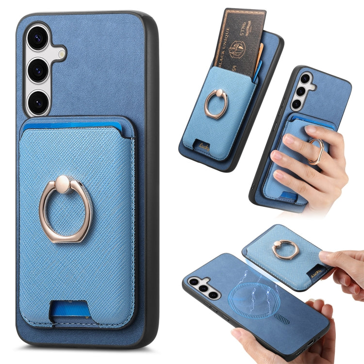Retro Cross Leather Ring Vertical Insert Card Bag MagSafe Phone Case, For Samsung Galaxy S24 5G, For Samsung Galaxy A15, For Samsung Galaxy A05