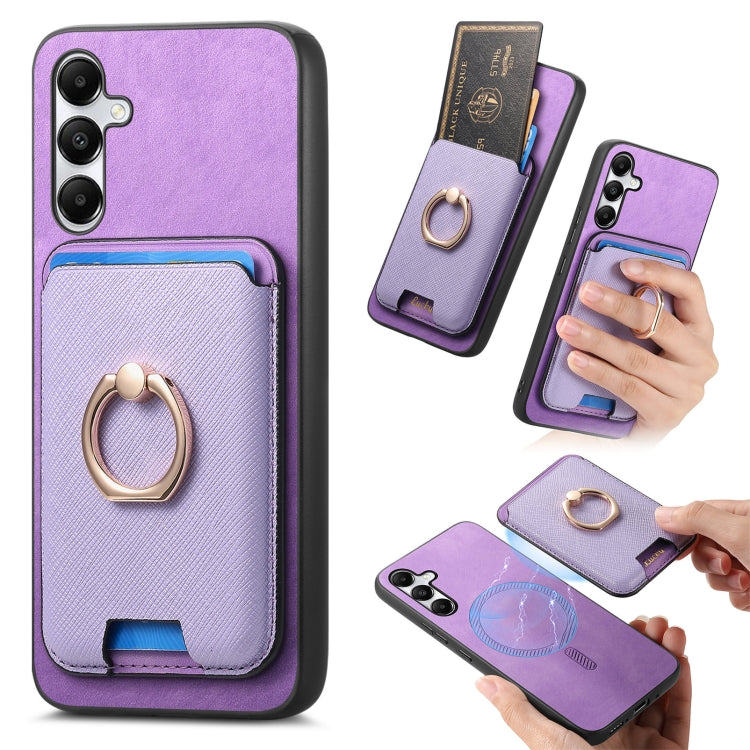 Retro Cross Leather Ring Vertical Insert Card Bag MagSafe Phone Case, For Samsung Galaxy A05s, For Samsung Galaxy A25, For Samsung Galaxy S23 FE 5G