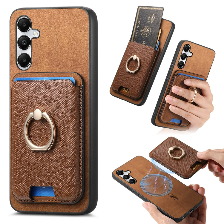 Retro Cross Leather Ring Vertical Insert Card Bag MagSafe Phone Case, For Samsung Galaxy A05s, For Samsung Galaxy A25, For Samsung Galaxy S23 FE 5G