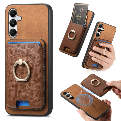 Retro Cross Leather Ring Vertical Insert Card Bag MagSafe Phone Case, For Samsung Galaxy A05s, For Samsung Galaxy A25, For Samsung Galaxy S23 FE 5G