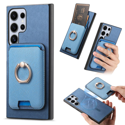 Retro Cross Leather Ring Vertical Insert Card Bag MagSafe Phone Case, For Samsung Galaxy A34 5G, For Samsung Galaxy A54 5G, For Samsung Galaxy S23 Ultra 5G